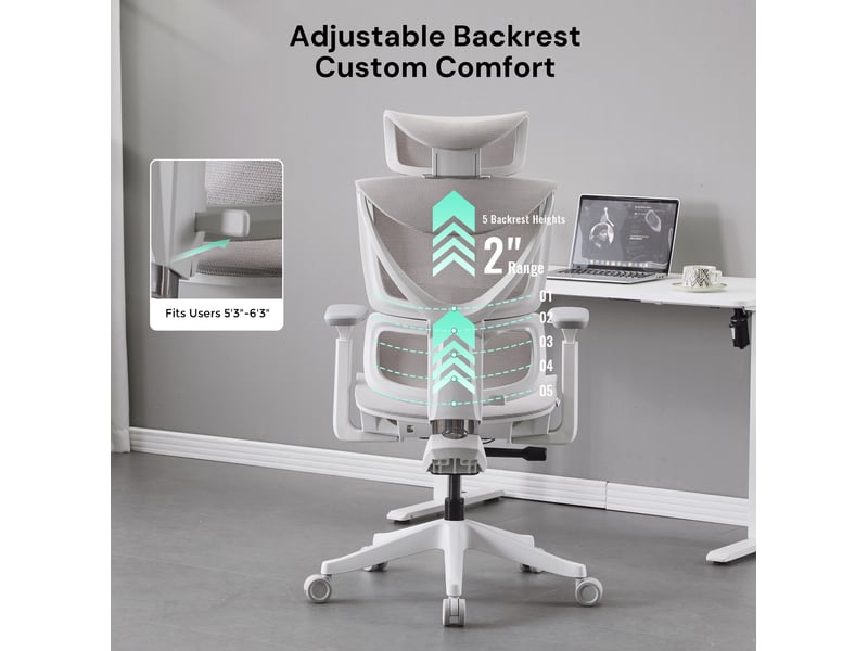  Fauteuil de bureau ergonomique 70,6x70,6 cm – gris – réglage à trois boutons et accoudoirs 3d  - Conforama E
