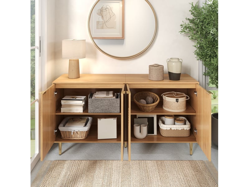 Buffet 140x40x72 cm à 4 portes avec étagères réglables en mdf coloris naturel - Conforama D