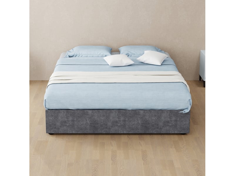  Lit adulte 140 × 200 cm 2 places avec vérin à gaz, dossier réglable, sans matelas, en velours gris  - Conforama B