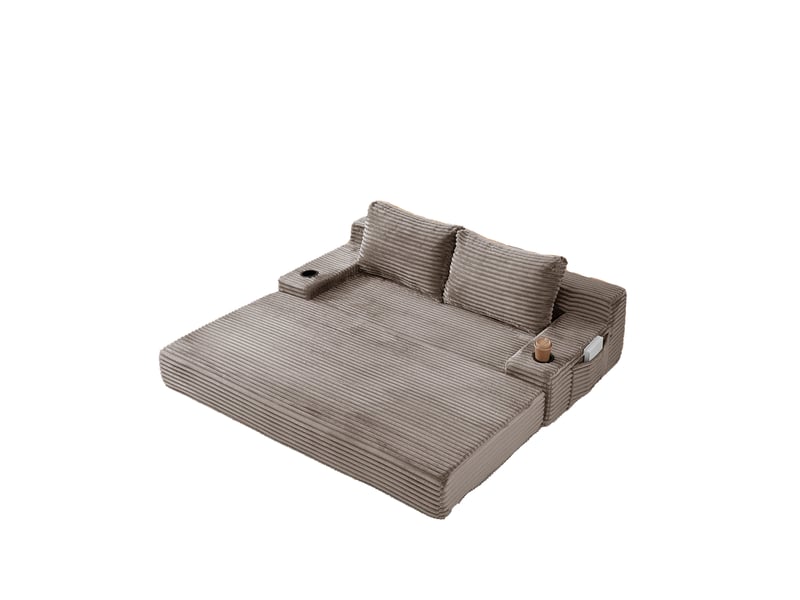  Canapé 2 places convertible - 180x170x62cm - canapé lit pliant 2 en 1 velours côtelé, porte-gobelets, poches - marron  - Conforama A
