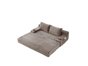 Canapé 2 places convertible - 180x170x62cm - canapé lit pliant 2 en 1 velours côtelé, porte-gobelets, poches - marron