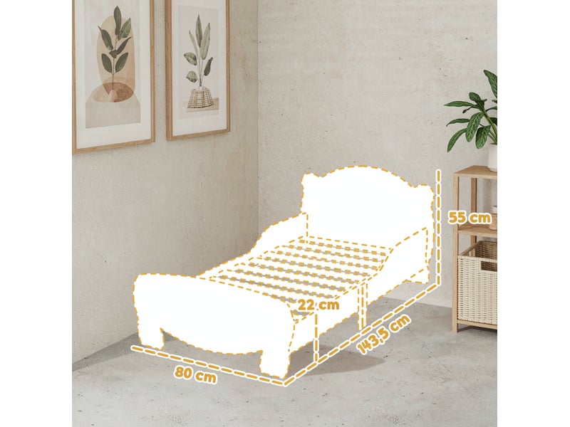  Lit simple enfant 70x140 cm en mdf coloris bois naturel avec barrières et motif ours  - Conforama C