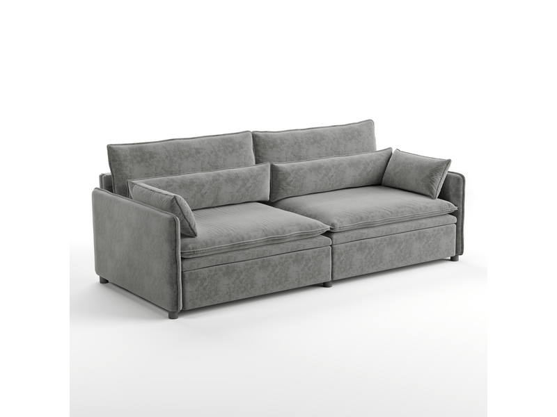  Canapé convertible 3 places 206 cm, 3-en-1 avec couchage double et rangement, dossier réglable, chenille, gris clair OMNIGLINT TRADING LTD - Conforama A