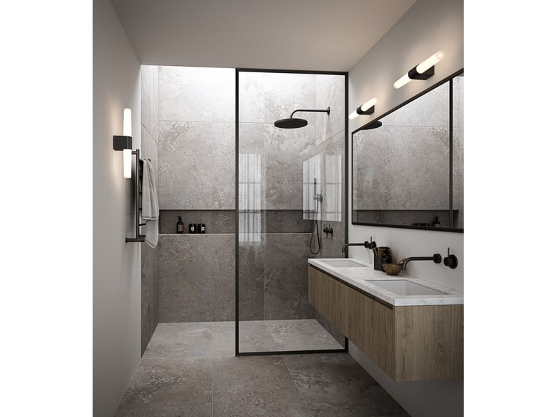  Applique murale intérieur, salle de bain led intégrée, helva double basic en plastique noir, ip44, nordlux 2015311003 - Conforama B