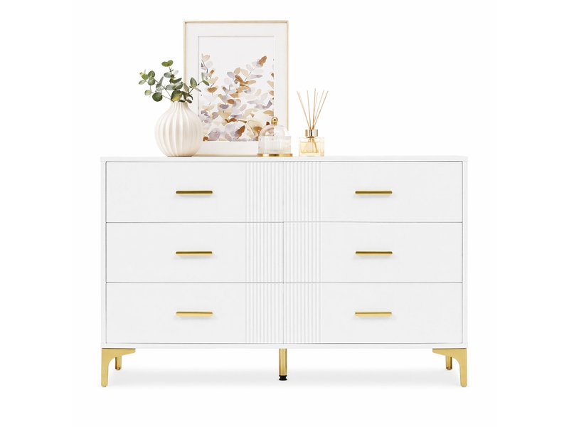  Commode 6 tiroirs avec façades texturées pour chambre et salon en mdf 120×40×76 cm blanc  - Conforama A