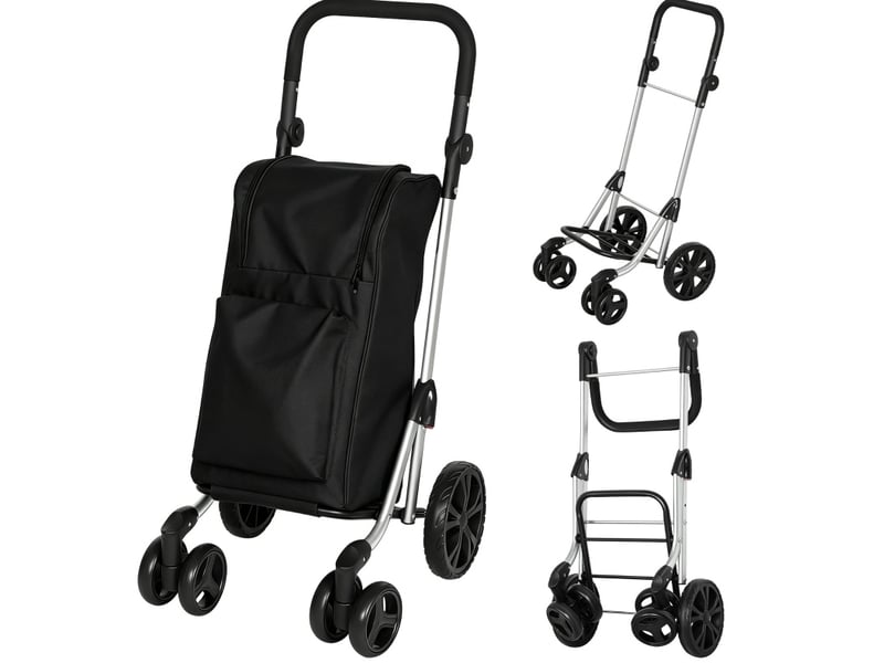  Chariot de courses pliable 58 x 44 x 100 cm – noir – sac 46 l isotherme, 6 roues et cadre aluminium  - Conforama A