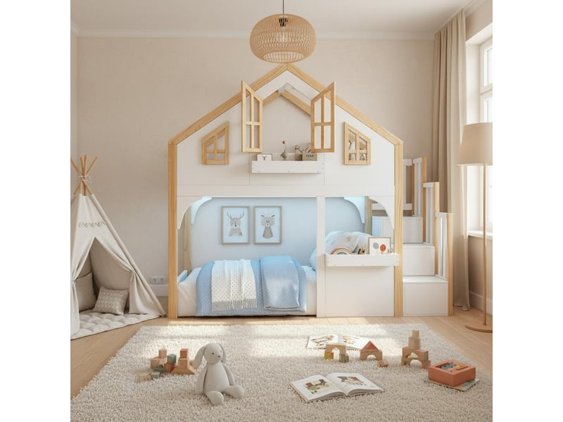  Lit superposé en pin blanc et naturel 103x255 cm  - Conforama B