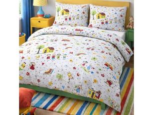 Housse de couette marionnettes enfants garçons famille en pur coton cm. 200x200