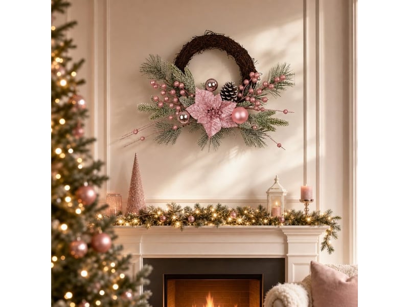  Guirlande de noël artificielle rose – décoration de fête pour porte, mur et intérieur  - Conforama E