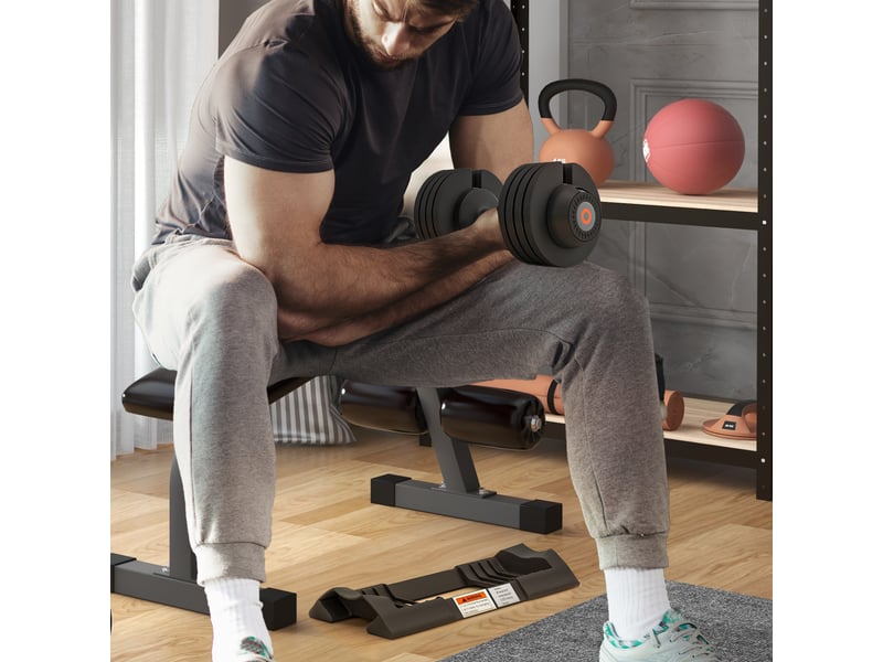  Haltère réglable 4 en 1, 10 kg, réglage rapide du poids, base de rangement, poignée antidérapante pour salle de sport à domicile  - Conforama C