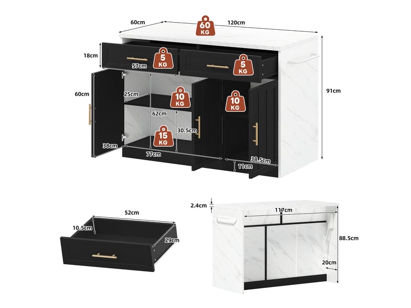  Îlot de cuisine 3 portes 2 tiroirs coloris noir mdf îlot de cuisine noir - Conforama C