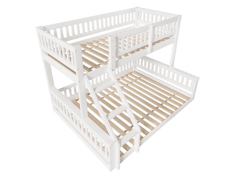  Lit superposé blanc 90/140x200 cm, échelle et garde-corps, style épuré  - Conforama D