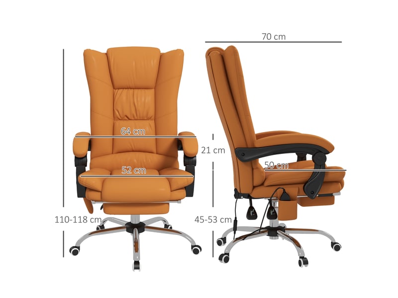  Fauteuil de bureau massant et chauffant, inclinable avec repose-pieds, en similicuir marron clair  - Conforama E