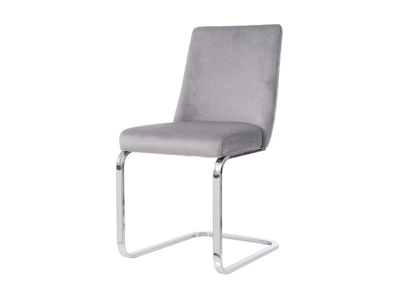  Chaises de salle à manger lot de 2 avec dossier capitonné  - pieds en métal argenté, velours gris  - Conforama A