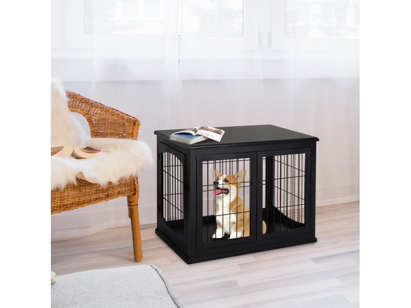  Cage d'intérieur pour  81x58,5x66 cm – noire – plateau table, double accès, structure mdf métal  - Conforama B