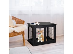 Cage d'intérieur pour  81x58,5x66 cm – noire – plateau table, double accès, structure mdf métal