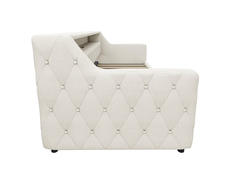 Lit banquette 90x200 cm en tissu beige avec led, rangement hydraulique et usb  - Conforama W