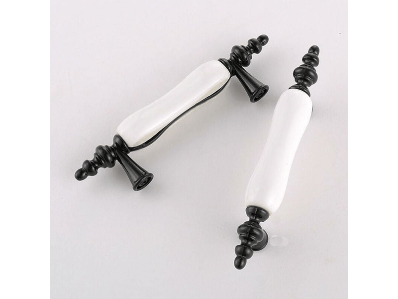  Lot de poignées poignée de meuble poignée de porte en céramique de style moderne avec vis pour armoire placard tiroir distance entre les axes blanc et noir  - Conforama C