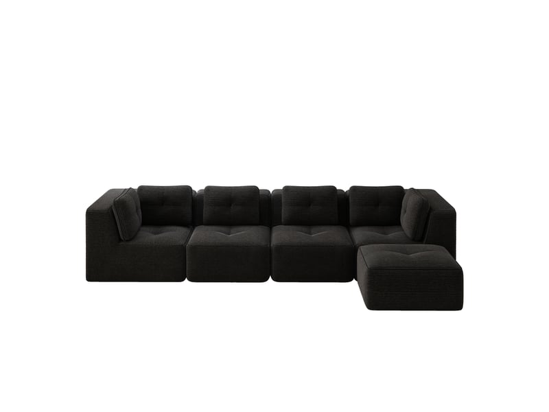 Canapé d’angle modulable 4 places velours côtelé noir – 386 x 177 x 69 cm Fay Lum - Conforama A