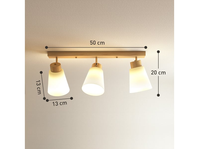  Plafonnier led 40 w, lampe de plafond à double fixation et têtes orientables à 90° avec 3 douilles e27, bois naturel  - Conforama C
