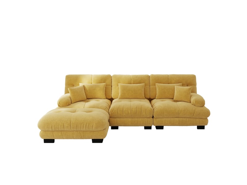  Canapé d’angle modulaire 3 places 313x145x81 cm avec ottomans mobiles chenille jaune  - Conforama A