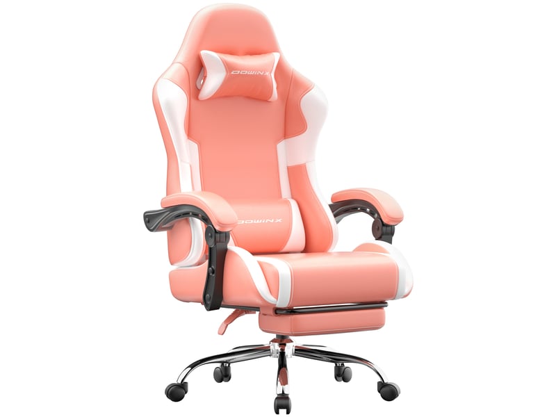  Fauteuil de bureau et gaming ergonomique – similicuir pu – dossier réglable – accoudoirs – repose-pieds – rose  - Conforama A