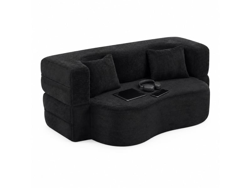 Canapé convertible compressé 2 places pliable en microfibre noire avec 2 coussins - Conforama A