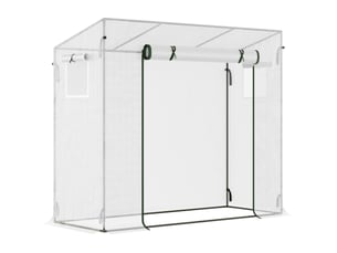 Serre de jardin à bâche pe 200 x 76 x 168 cm – blanche – porte enroulable et 2 fenêtres latérales