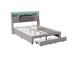 Lit avec rangement 160x200 cm <strong>Lonelyo</strong> <strong></strong> coloris gris