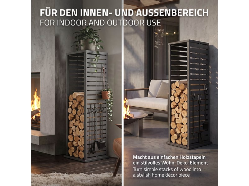  Ml-design range-bûches vertical en acier galvanisé 37,5 x 37,5 x 112 cm, intérieur et extérieur, motif de fentes, support colonne rangement bois de chauffage cheminée, 4 crochets, anthracite mat ECD Germany GmbH - Conforama D