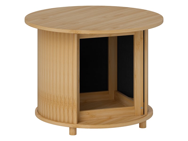  Table basse ronde surélevée avec rangement caché et porte coulissante en bambou naturel pour salon ø60×45 cm  - Conforama A