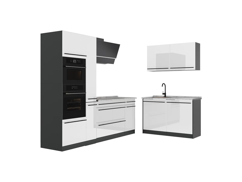 Vicco cuisine en angle, blanc haute brillanceanthracite, 230 x 120 cm plan de travail marbre - Conforama A