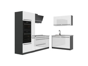 Vicco cuisine en angle, blanc haute brillanceanthracite, 230 x 120 cm plan de travail marbre