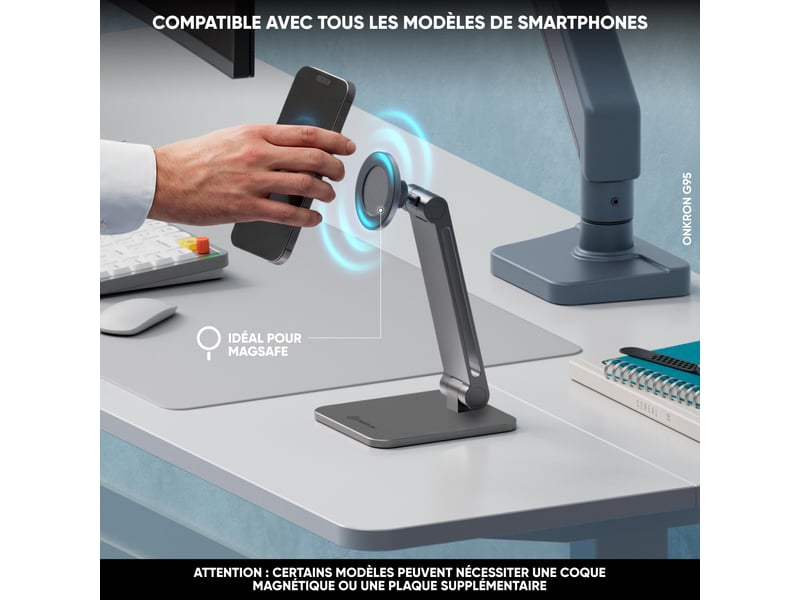  Support magnétique de bureau pour smartphone 4,7-7, gris ds01-g  - Conforama B