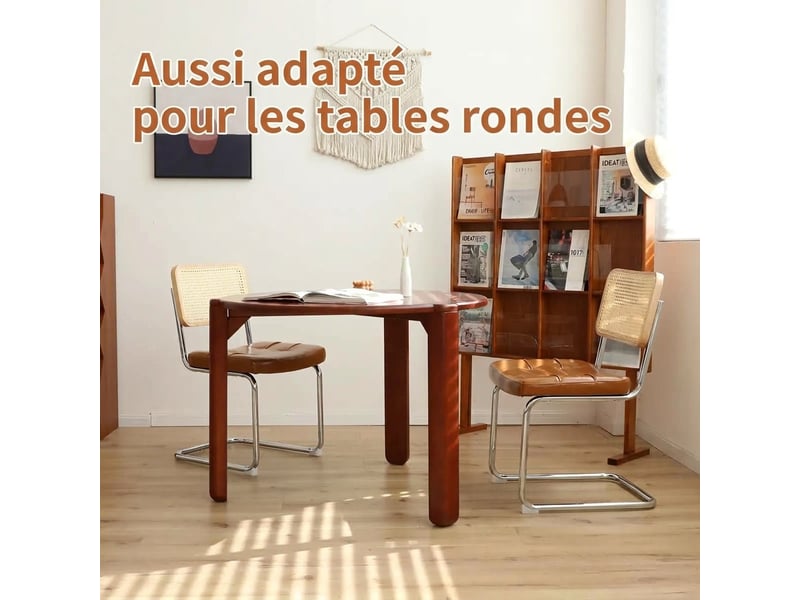  Lot de 2 chaises de salle à manger cantilever en similicuir marron avec dossier en rotin  - Conforama D