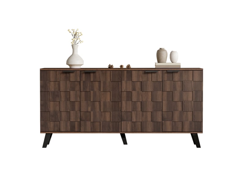  Buffet bas moderne 4 portes décor bois foncé – 160,5 x 35,5 x 78 cm  - Conforama A
