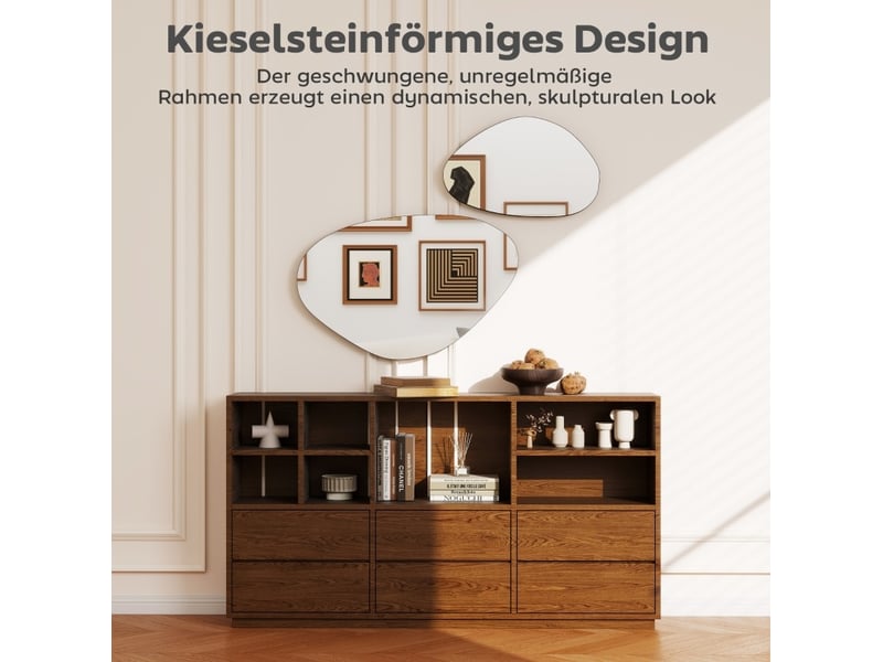  Lot de 2 miroirs muraux irréguliers en verre, cadres métal noir, 70 x 46 cm et 49,5 x 31 cm, style moderne  - Conforama D