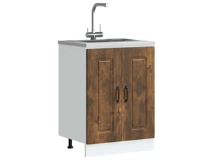 Meuble de cuisine, meuble bas pour évier kalmar chêne fumé bois d'ingénierie shl2689
