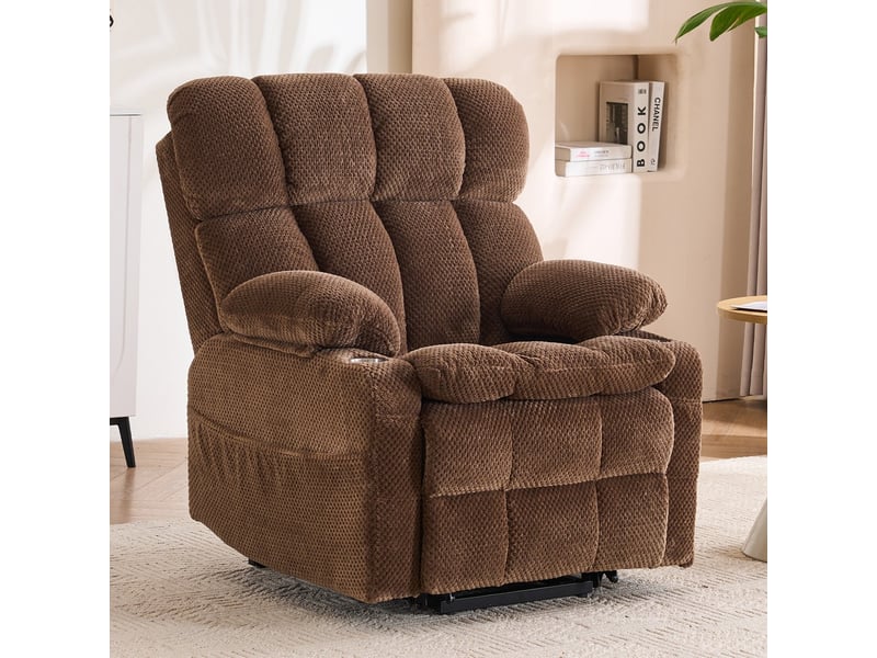  Fauteuil relax électrique marron avec deux moteurs et aide au lever pour salon fauteuil de lecture inclinable multifonction  - Conforama B