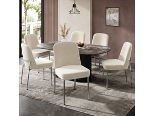 Chaises de salle à manger lot de 6, assise épaisse  - pieds métal argenté, velours beige 42,5 × 53 × 82 cm