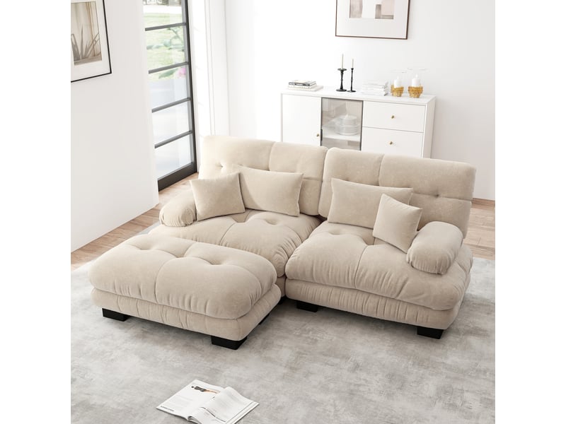 Canapé d’angle en tissu marron clair, 2 places, 220 cm, panoramique, modulable W3325S00042 - Conforama B