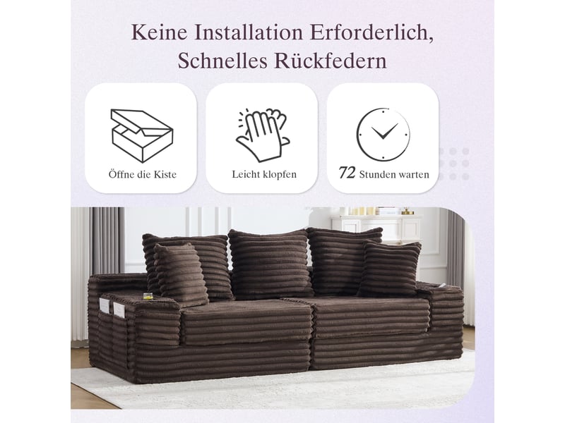  Canapé droit fixe 4 places tissu café canapé compressible - Conforama E