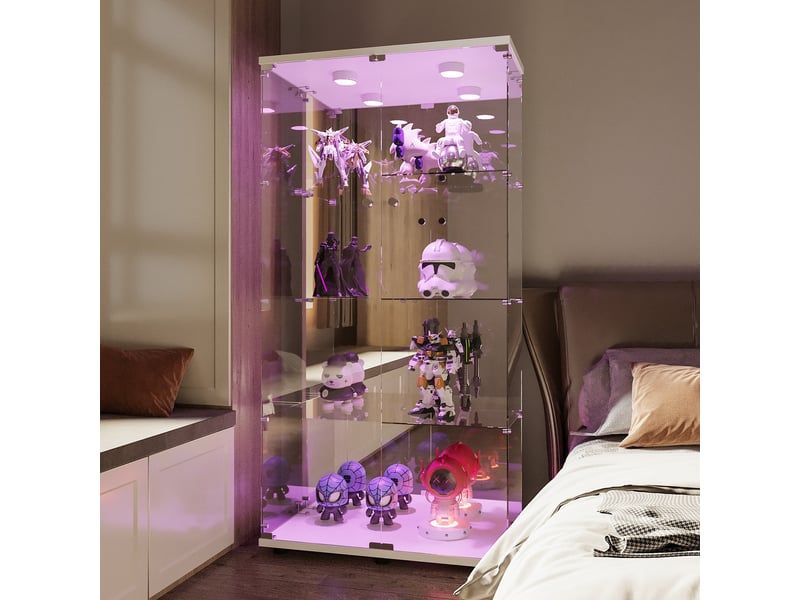  Vitrine en verre avec led- verre trempé miroir- vitrine armoire pour collection- 4 niveaux- 2 portes- serrure de sécurité- 80×36×164cm -blanc  - Conforama R