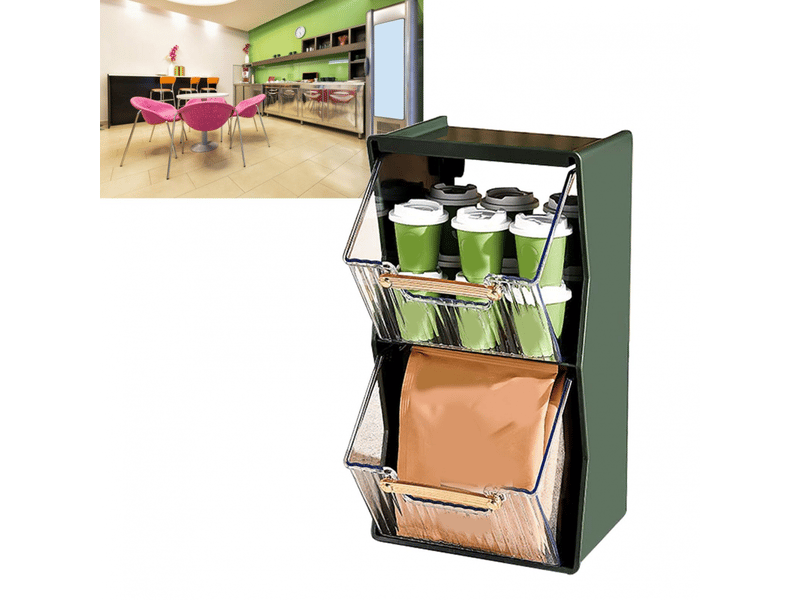 Organisateur de sachets de thé, amovible, coulissant, anti-poussière, 2 couches, transparent, gain de place, support pour sachets de thé, organiseur - Conforama B