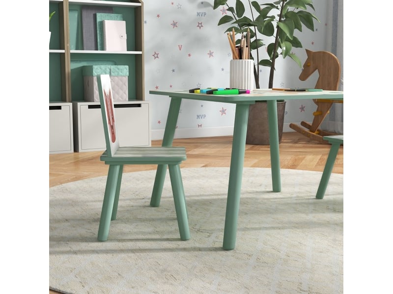  Ensemble table et 2 chaises enfant 60 x 60 cm vert en bois, motifs animaux pour activités 3 à 8 ans  - Conforama B