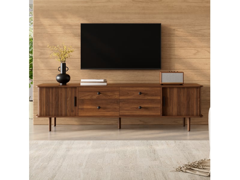  Meuble tv 165 x 40 x 46 cm – noyer – 4 tiroirs, 2 portes coulissantes, grand espace de rangement  - Conforama B