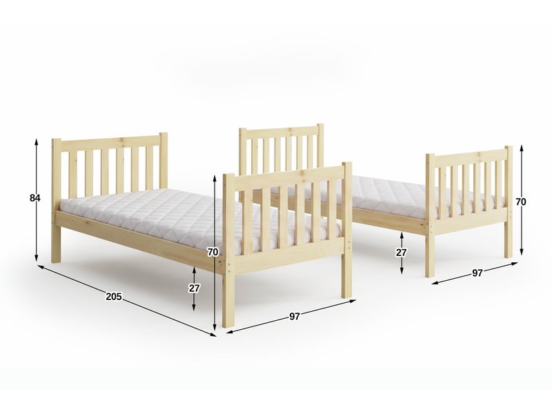  Lit superposé séparable 90x200 cm quba interbeds - bois massif de pin avec barrière, sommier, tiroir - pin naturel blanc  - Conforama R