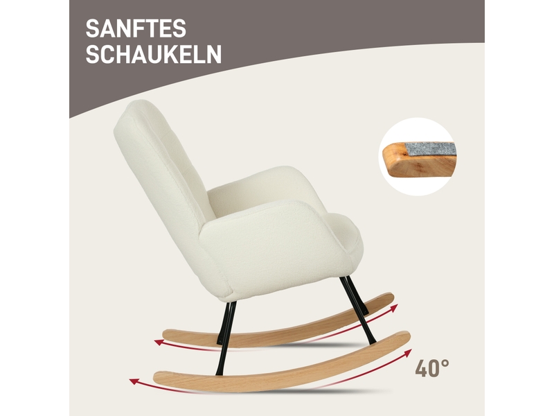  Fauteuil à bascule blanc aspect polaire berbère supporte jusqu'à 120 kg  - Conforama E