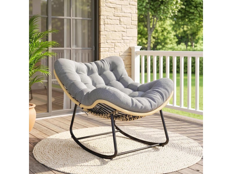  Fauteuil à bascule de jardin, chaise à bascule, rocking chair, 110x87x70cm, gris  - Conforama C