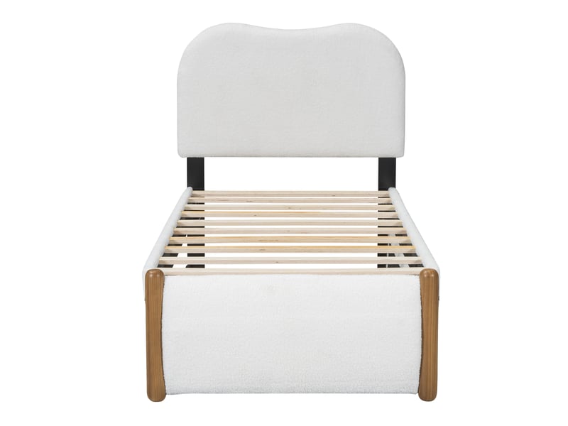  Lit bas rembourré blanc 90x200 cm avec lit gigogne coulissant, design minimaliste  - Conforama A